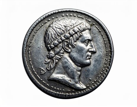 Ancient Roman Silver Coin Depicting Emperors Profile.