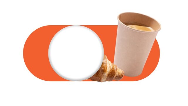 Modern video ad. Bar switching between beer with burger and croissant with coffee. Concept of meal choice, fast food versus cafe breakfast, lifestyle preference and food menu comparison.