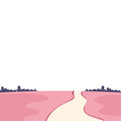 Winding path through pink landscape