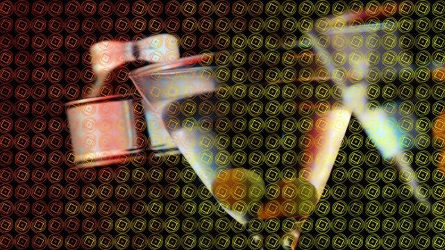 Animation of shapes over drink with olives on black background