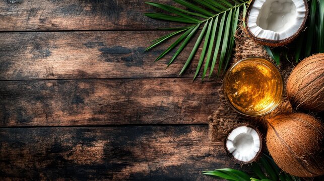 Tropical Coconut Oil on Rustic Wood