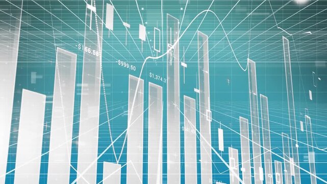 Animation of multiple graphs with numbers moving on grid pattern against blue background