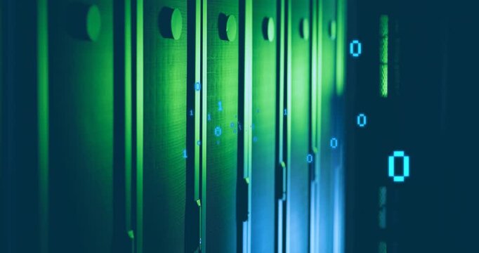 Animation of binary coding data processing over computer servers