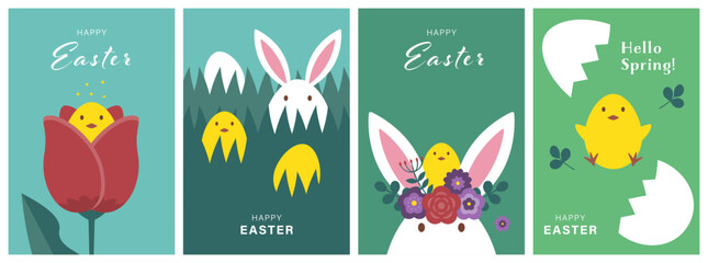 かわいいウサギとヒヨコのイースターカード4種類セット(4 Eater Card Set) © ayusloth