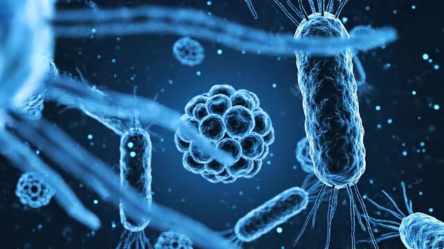 3D Rendered Microscopic View of Bacteria