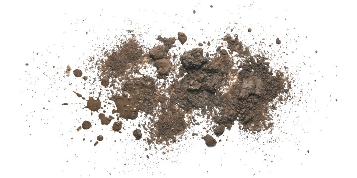 Realistic brown mud splatter and scattered dirt particles grunge texture design element background vector illustration