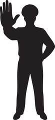 Fototapeta premium Security officer in uniform making stop hand gesture silhouette illustration clip art vector
