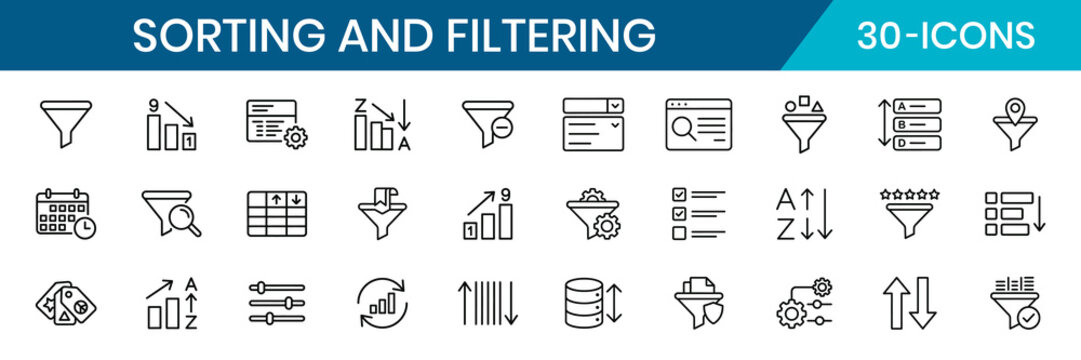 Sorting and Filtering Thin Line Icon Set