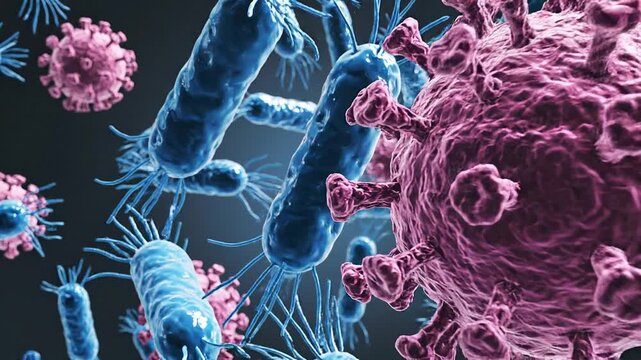 3D bacteria and viruses interaction animation