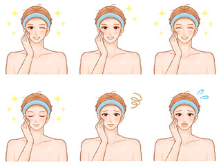 メンズエステでスキンケアする大人男性の美容イラスト素材セット3