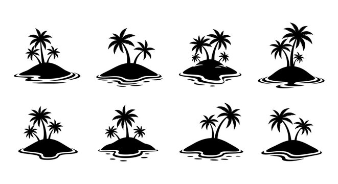 Set of Tiny Tropical Islands Vector &ndash; Isolated on Transparent Background