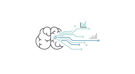 Artificial Intelligence Brain with Digital Data Flow Illustration