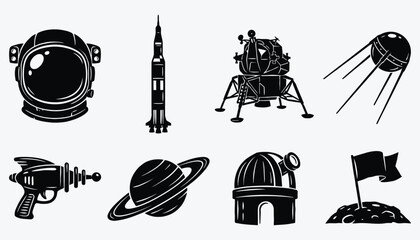 Space Exploration Icons Black Silhouette Vector Set © 777SKYLABS