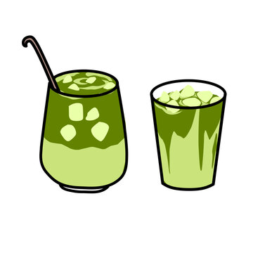 vector illustration of a glass of green matcha, green tea