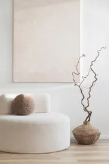 Fotobehang Scandinavisch Modern scandinavian style interior with chair and trendy vase, Home staging and minimalism concept, Soft natural light, calm cozy atmosphere.  © kite_rin
