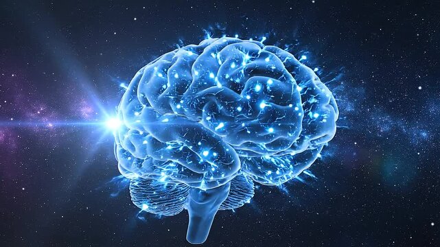 3D Rendered Brain with Glowing Nodes