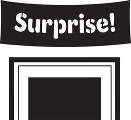 Surprise banner hanging over empty framed space with stencil text effect isolated on transparent background for celebration and announcement design