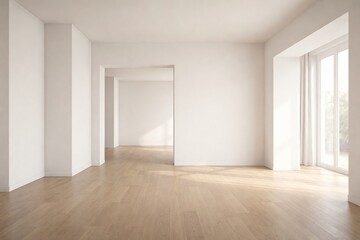 Minimal Open Interior with Wooden Floor and Large Window Light