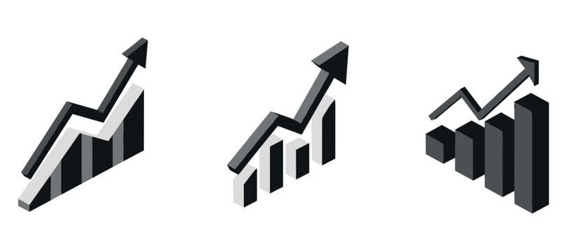 Upward trending bar charts and arrows indicating growth metrics
