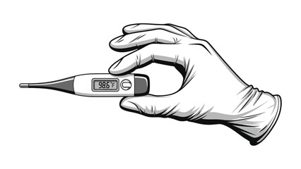Hand Holding Digital Thermometer Illustration Representing Temperature Check Fever Detection and Health Monitoring