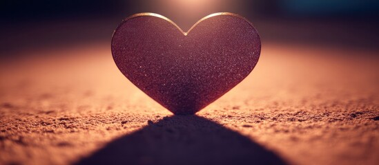 Fototapeta premium Delicate heart shaped video game character cast on textured blush paper in warm light