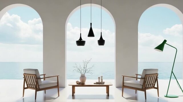 Classic wooden furniture and luxury decor define the elegant interior of this hotel room featuring a dining table, chairs, and light filtering through the window curtains 4k video