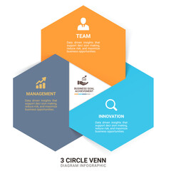3 Circle Venn Diagram Hexagon Business Infographic Framework Diagram Template