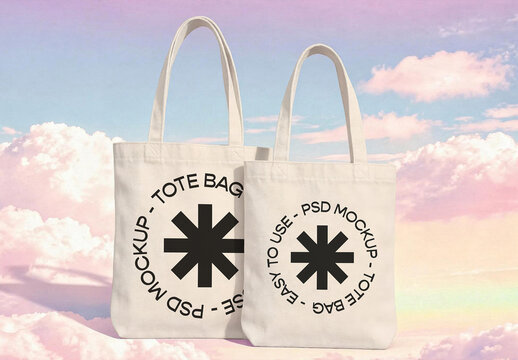 Tote Bags Mockup on Cloudy Background