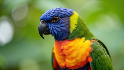 Obraz premium Colorful parrot vibrant feathers blue head green wings orange chest tropical bird closeup nature exotic wildlife cheerful
