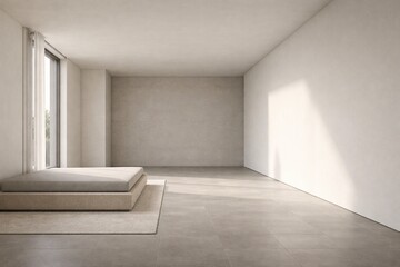 Fototapeta premium Minimal Architectural Interior with Platform Stage and Soft Natural Window Light