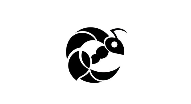 Stylized black ant graphic on white