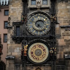Obraz premium A massive, ornate gothic clock tower dominating the skyline, featuring detailed stone carving and four large faces displaying the current time ,classic ,precise ,tall