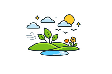 Fototapeta premium Spring mood a peaceful scene with fresh leaves, open sky, and subtle motion conveying lightness, optimism, and seasonal calm. Minimalist flat vector