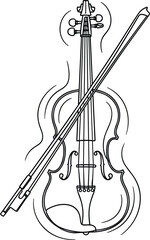 Violin musical instrument with bow outline vector illustration for classical music concert posters symphony orchestra performance education and arts design. © Sagor