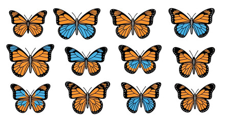 A collection of monarch and blue butterflies arranged in a grid pattern © bsl king