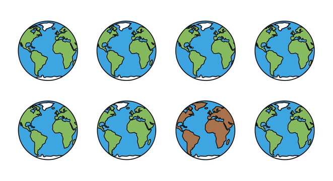 Illustration of earth globes depicting changing landmasses over time