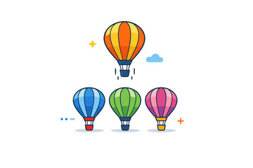 Fototapeta premium Hot air balloons symbolizing personal growth with one balloon clearly rising higher than the rest. A modern metaphor of aspiration, confidence, and upward