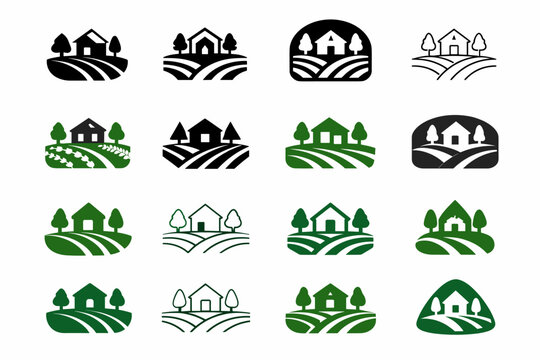 Dacha. Icon set. Set Logo of Dacha: vegetable garden beds. harmonious logo variations of the same emblematic concept, each with different artistic