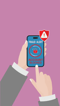 Fraud alert account blocked warning on smartphone screen. Cybersecurity concept
