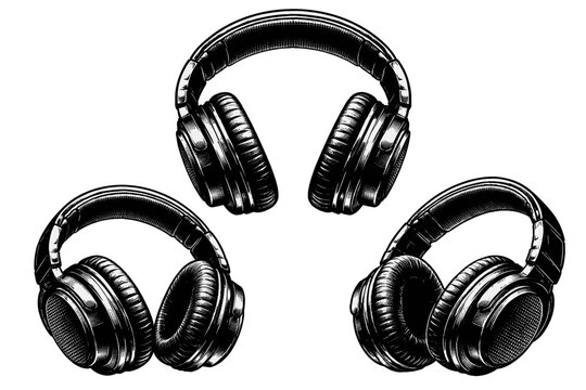 Over-ear headphones depicted as a full-size headset with thick cushioned ear cups and adjustable headband structure, treated as one object. Black and white dot