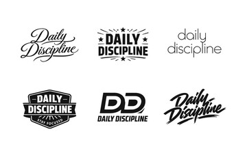 Obraz premium Daily Discipline. Set lettering. harmonious lettering variations of the same emblematic concept, each with different artistic interpretation (Elegant script