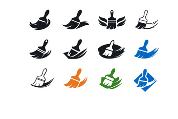 Brush. Icon set. Set Logo of Brush: brush stroke. harmonious logo variations of the same emblematic concept, each with different artistic interpretation