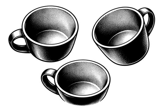 Coffee mug interior A realistic coffee mug interior with smooth concave surface and cylindrical depth, displayed as the same interior in three different