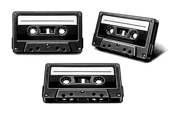 Fototapeta premium Cassette Tape ? label side focus. A cassette tape emphasizing the label area and screw placements with accurate geometry, represented as the same cassette