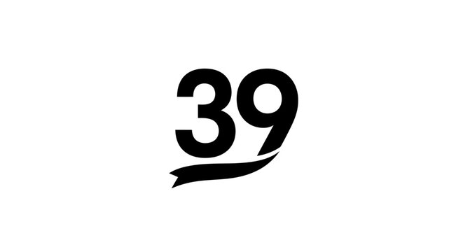 Simple black number thirty nine on white background.