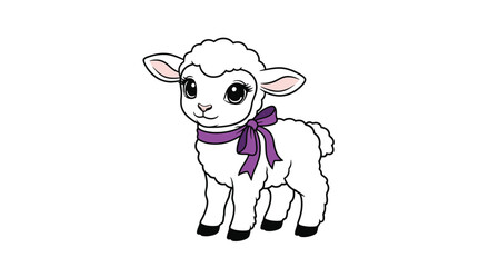 Obraz premium Cute Lamb with Purple Bandana in Cartoon Style