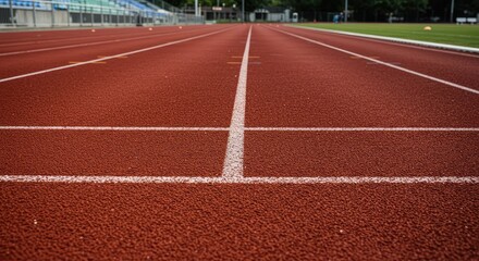 Detailed close up view of the textured surface of an empty athletic running track background for fitness and sports concepts ,training ,stadium ,red