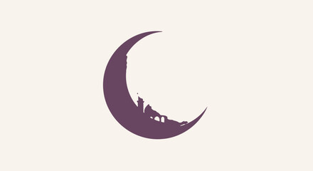 Obraz premium Purple Crescent Moon Silhouette on White Background