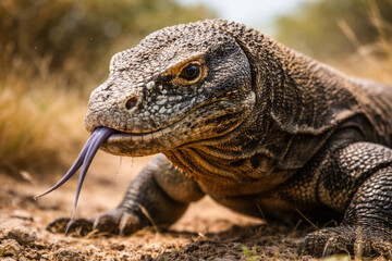 Fototapeta premium Close-up of a komodo dragon in its natural habitat