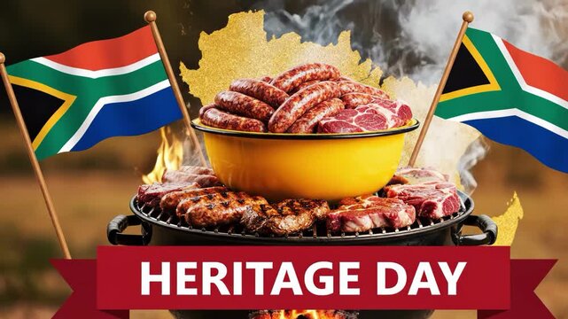South african heritage day braai with flags and meat